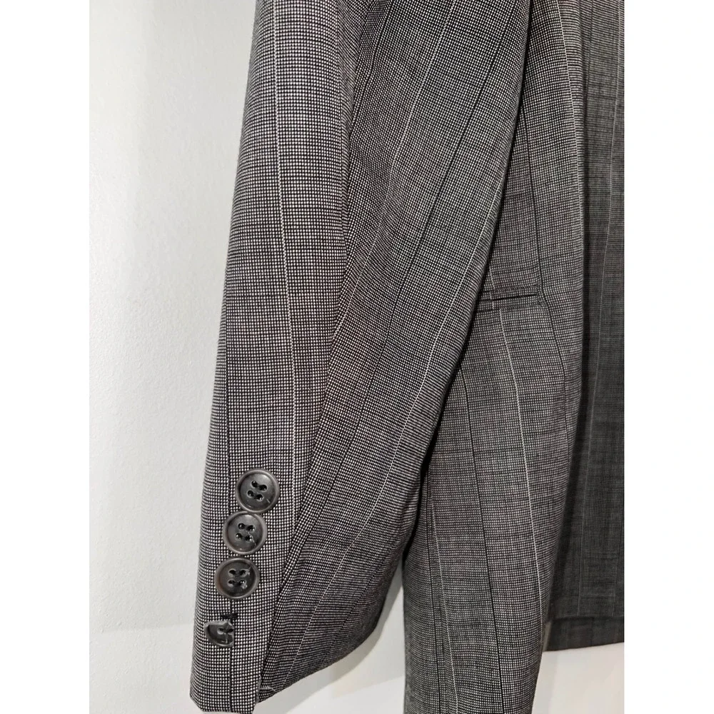Vintage Pierre Cardin Blazer 100% Wool Pinstripe Double Breasted Gray Men's 40R
